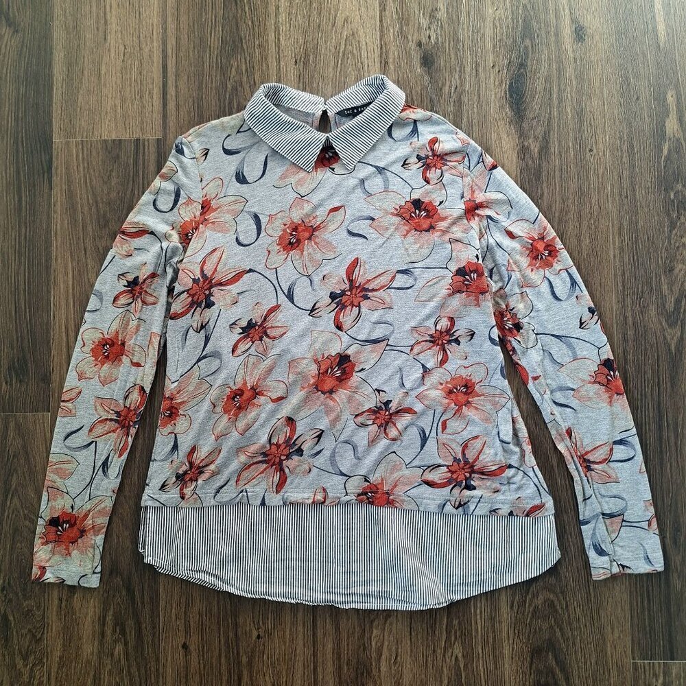 💙 Zac & Rachel Soft Stretchy Rayon Floral Shirt Blouse Size L